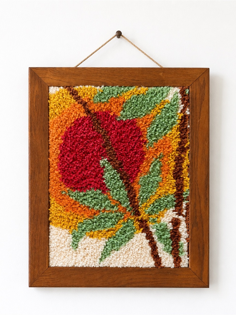 Vintage Yarn Latch Hook Wall Hanging Decor MCM Retro 1970's Boho Vibe Kitschy